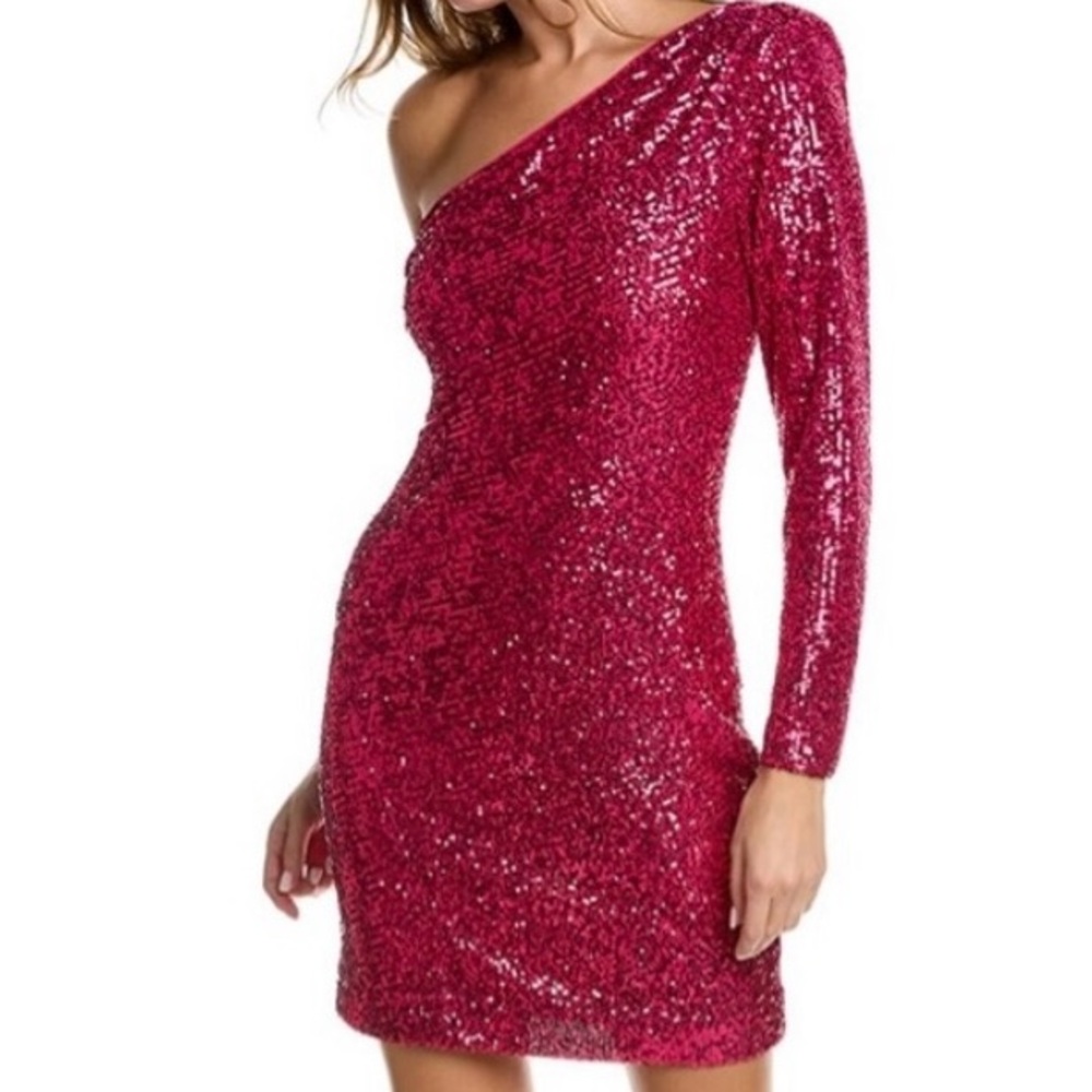 Trina Turk One-Shoulder Sequin Dress in Fuchsia